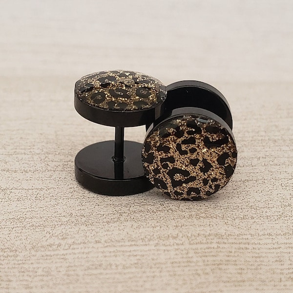 Glitter leopard gold and black fake plugs