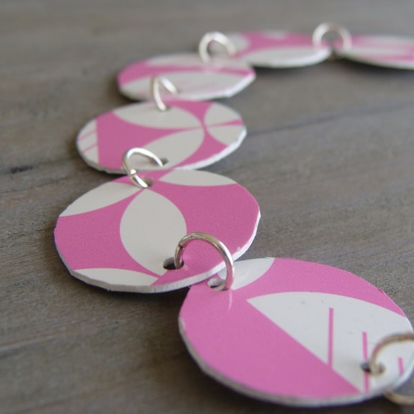 Upcycled iTunes Credit Gift Card Pink Link Bracelet - Recycled Jewelry, Music Lover, Apple iTunes, Gift Card Credit Card Bracelet