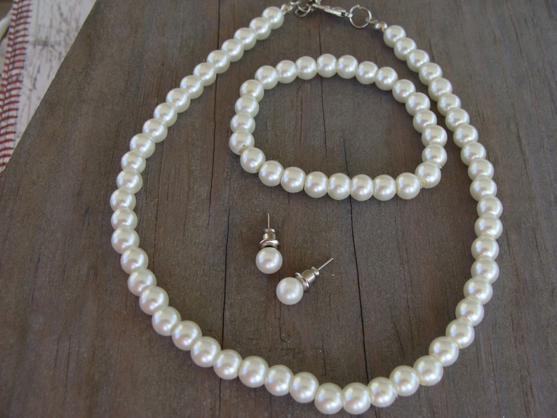 Child's White Pearl Necklace Set Kid's Pearl Necklace Etsy
