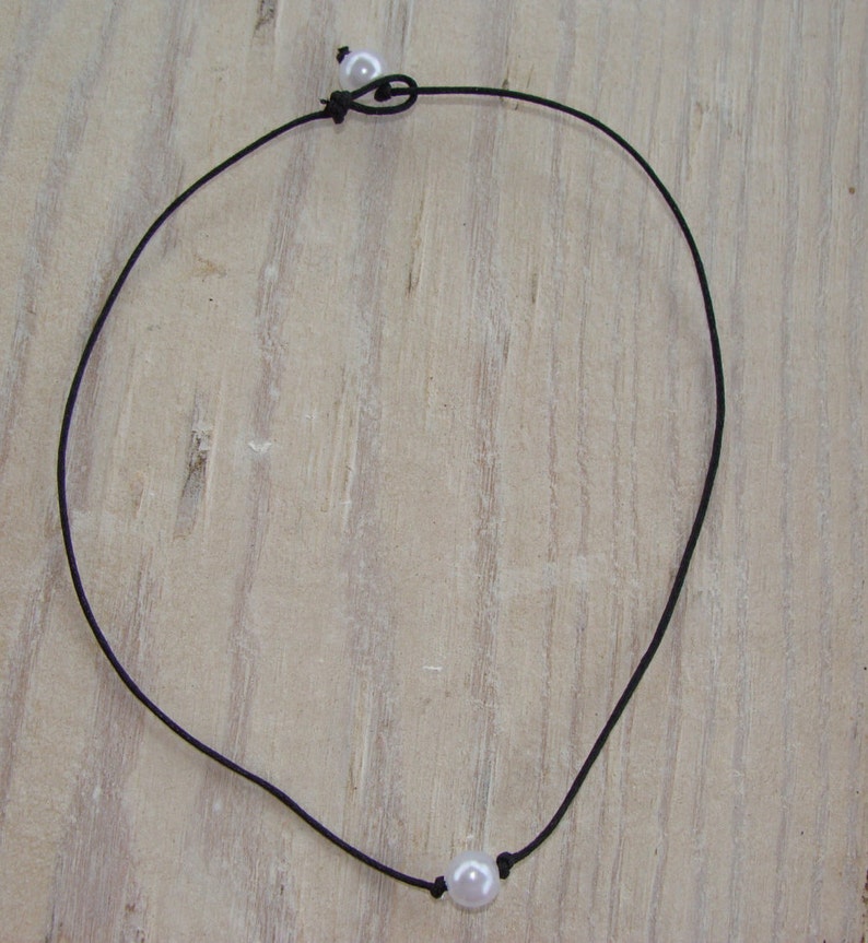 Boho White Pearl Bead Leather Choker Necklace Unisex Etsy