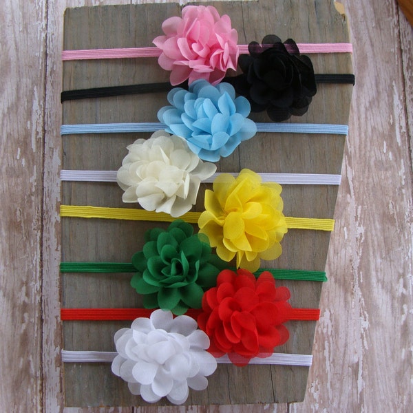 Simple Baby Infant Flower Headband - Satin Tulle Light Pink White Baby Blue Red Green Black Ivory Hair Bow Head Band Girls Holiday Christmas