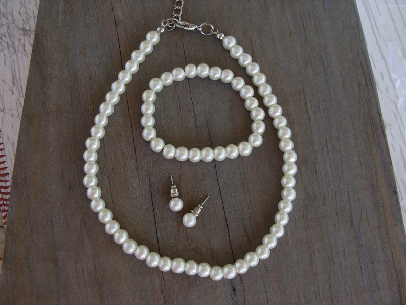 Child's White Pearl Necklace Set Kid's Pearl Necklace Etsy