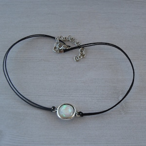 Opal Choker, Faux Rainbow Opal Choker, Moonstone Choker, Iridescent Crystal, Grunge Choker, Leather Choker, Opal and Silver Choker