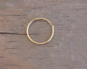 12K Gold Filled Nose Ring - 22 Gauge High Quality Nose Hoop Gold Wire Pierced Loop Thin Small  Nose Cuff