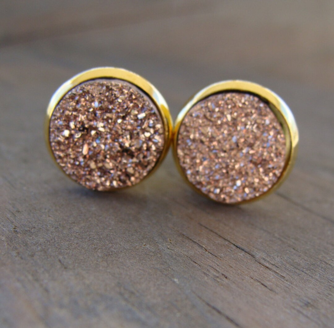 12mm Pink Rose Gold Clip-on Druzy Earrings Copper Iridescent - Etsy