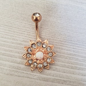 Rose gold and opal belly ring with crystals