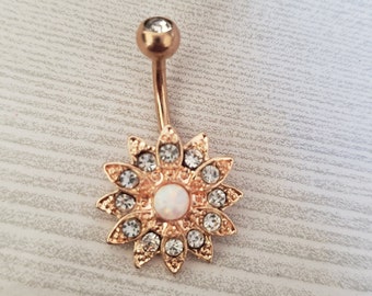 Rose gold and opal belly ring with crystals