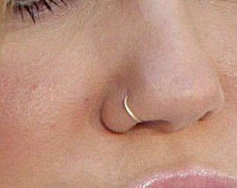 12K Gold Filled Nose Ring - 22 Gauge High Quality Nose Hoop Gold Wire Pierced Loop Thin Small  Nose Cuff