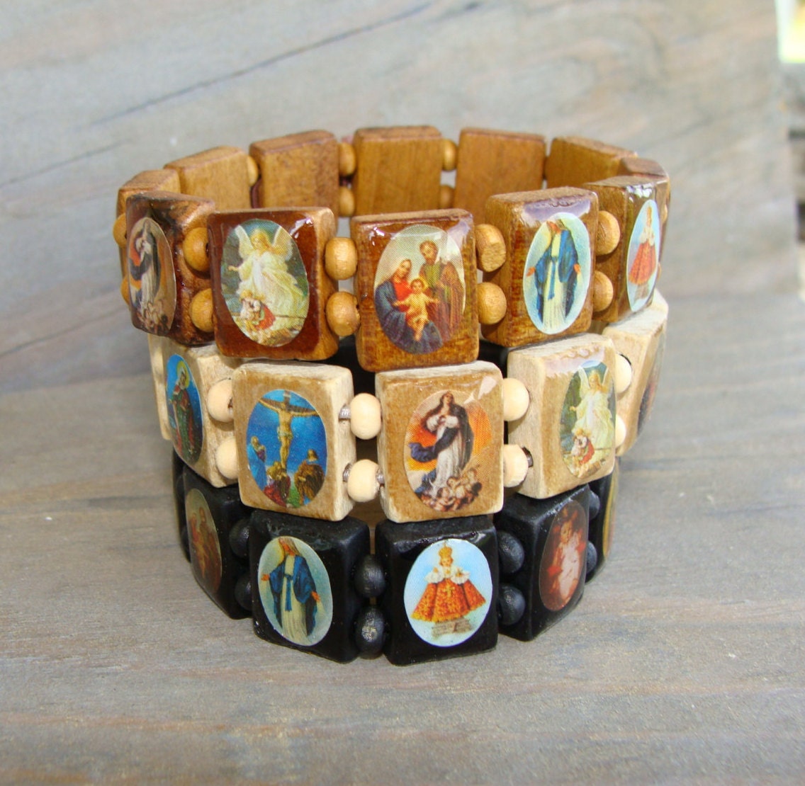 Wooden Saints Bracelet Wood Dark Black Brown Light Jesus Etsy