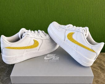 Custom Bejeweled Nike Air Force 1 Trainers – Yellow Crystal Swoosh