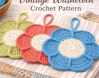 Farmhouse Washcloth Crochet Pattern PDF, Flower Dishcloth Pattern, Kitchen and Bathroom Washcloth, Easy Beginner Crochet Pattern