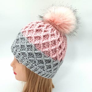 English Crochet Pattern Diamond Hat Tutorial Winter Beanie Hat Child & Adult Size Best Christmas Gift Idea Women Crochet Modern Hat Pattern