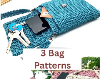 Bundle of 3 Crochet Phone Bag English Patterns – Easy & Stylish DIY Designs for Beginners Advanced Crocheters Cell Phone Purse Tutorial