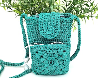 English Crochet Pattern Phone Bag with Front Motif Pocket Crochet Cell Phone Purse Crochet Tutorial for Beginners Gift Idea Women Accessory