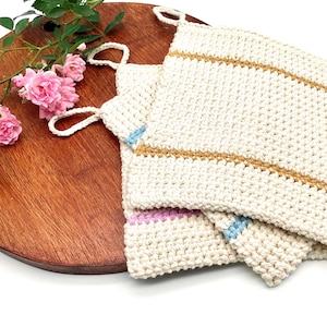 English Crochet Pattern Farmhouse Potholder Tick Crochet Hot Pad Tutorial Kitchen Trivet Housewarming Gift Christmas Gift Idea Easy Pattern