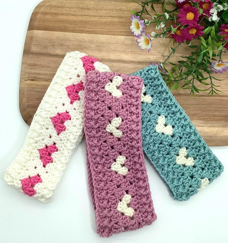 Englische Häkelanleitung für Oma Herzen Stirnband Häkelohrenwärmer Anleitung für Anfänger Weihnachtsgeschenk Süßes Baby Geschenk Mutter-Tochter Geschenk Bild 9