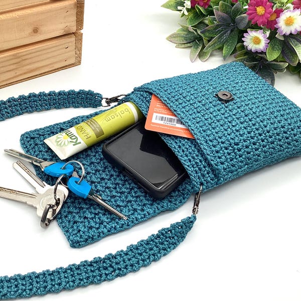 Patrón de ganchillo en inglés: Bolso bandolera de 3 compartimentos, tutorial de ganchillo, patrón de bolso para teléfono para principiantes, idea de regalo para bolso de ganchillo