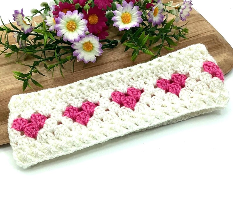 Englische Häkelanleitung für Oma Herzen Stirnband Häkelohrenwärmer Anleitung für Anfänger Weihnachtsgeschenk Süßes Baby Geschenk Mutter-Tochter Geschenk Bild 8