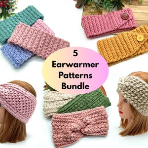 5 Crochet Earwarmer Headband English Pattern Bundle Beginner-Friendly Patterns Modern Cozy Designs Winter Fall Spring Accessory Gift Idea