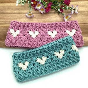 Englische Häkelanleitung für Oma Herzen Stirnband Häkelohrenwärmer Anleitung für Anfänger Weihnachtsgeschenk Süßes Baby Geschenk Mutter-Tochter Geschenk Bild 2