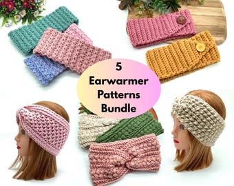 5 Crochet Earwarmer & Headband English Pattern Bundle  Beginner-Friendly Patterns Modern Cozy Designs Winter Fall Spring Accessory Gift Idea