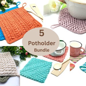 5 virkade grytlappar och grytunderläggsmönster, enkla virkmönster, handgjorda grytlappar för marknader, nybörjare, handgjorda presenter
