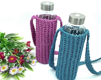 Patrón de ganchillo en inglés: Soporte para botella de agua. Tutorial de ganchillo: Bolso para botella de agua. Soporte para botella de ganchillo rápido y fácil. 2 tamaños.