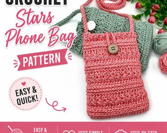 Modello all'uncinetto per borsa a stella per cellulare, tutorial all'uncinetto, borsa per cellulare all'uncinetto, accessorio moderno, borsetta estiva per cellulare, ottima idea regalo