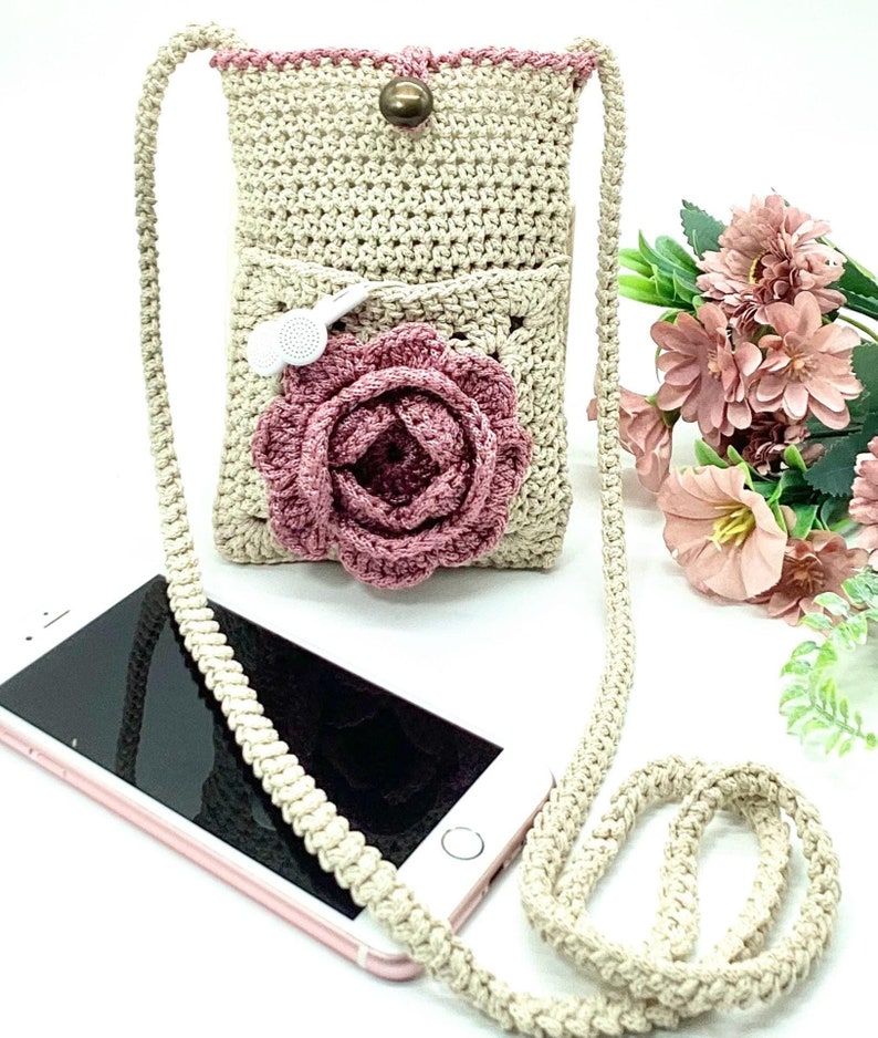 crochet vintage phone bag women stylish accessory front pocket bag