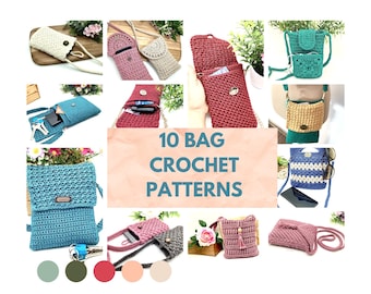 10 Bag Crochet Patterns Bundle Crochet Phone Bag & Crossbody Bag Tutorial Bundle – Set of 10 Designs Unique Designs Perfect for Market Sales
