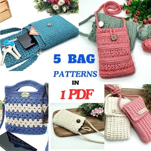 5 gehaakte tassen BUNDEL Messengertas met 3 vakken telefoontas ster Romantische telefoontas Vintage crossbody tas sleutelbloem telefoontas