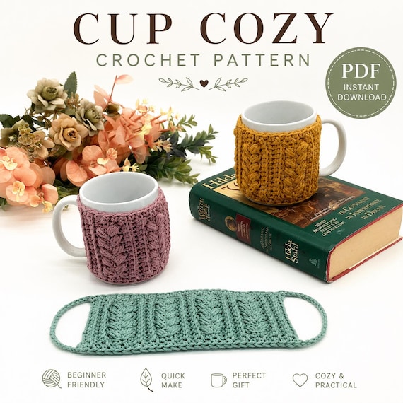 Lucia Crochet Cup Cozy Pattern PDF | Easy Crochet Coffee Sleeve | Reusable Mug Cozy | Quick Coffee lover Gift Idea Beginner Crochet Pattern