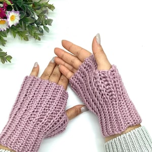 Crochet Pattern Knit - Look Fingerless Gloves Texting Unisex Mittens Easy Beginner Wrist Warmers Child Teen Adult Sizes Winter Hand Warmers