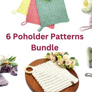 Peut inclure: Un ensemble de six modèles de dessous de plat au crochet. Les modèles comprennent un cœur, un carré et un rectangle. Les dessous de plat sont de différentes couleurs, notamment rose, vert, jaune et blanc.  6 Modèles de dessous de plat en lot