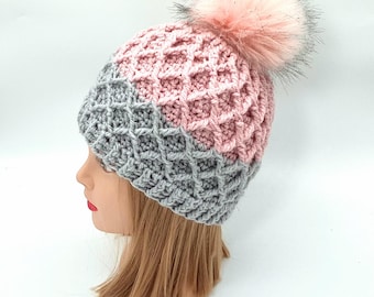 English Crochet Pattern Diamond Hat Tutorial Winter Beanie Hat Child & Adult Size Best Christmas Gift Idea Women Crochet Modern Hat Pattern