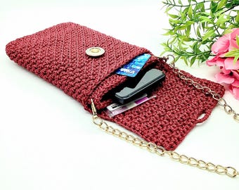 Modello per borsa per cellulare all'uncinetto con 3 scomparti, borsetta per cellulare all'uncinetto, tutorial all'uncinetto in inglese, borsa da donna, modello per borsa per telefono fai da te