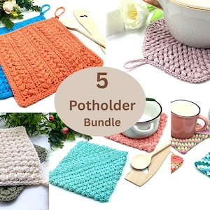 5 Crochet Potholder & Hotpad Pattern Bundle – PDF Crochet Patterns – Kitchen Decor – Beginner-Friendly – Instant Download – Handmade Gifts