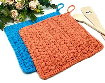 English Crochet Pattern Braided Stitch Potholder Easy DIY Kitchen Decor Crochet Tutorial Modern Hot Pad Trivet Handmade Christmas Gift Idea