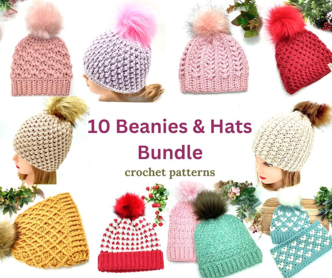 10 Hat Patterns Beanie Hat Bundle English Crochet Tutorial Fabulous ...