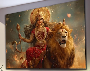 Durga Tempered Glass Wall Art, Hindu Wall Decor, Extra Large Wall Art, Hindu God Wall Art, Housewarming Gifts, Wall Hangings, Home Decor