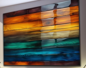 Painted Wood Tempered Glass Wall Art, Colorful Wall Art, Abstract Wall Decor, Glass Wall Art, Wall Decoration, Large Wall Art, New Home Gift
