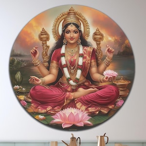 Lakshmi Wall Art, Tempered Glass Wall Art, Hindu Wall Decor, Extra Large Wall Art, Hindu God Wall Art, Round Wall Art, Circle Glass Decor