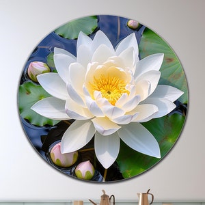 Lotus Flower Wall Art, Tempered Glass Wall Art, Floral Wall Decor, Lotus Flower Print, Round Glass Art, Housewarming Gifts, Circle Wall Art