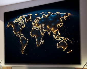 World Map Tempered Glass Wall Art, Natural Wall Decor, Vivid Wall Decor, Extra Large Wall Art, World Map Glass Art, Abstract Glass Art