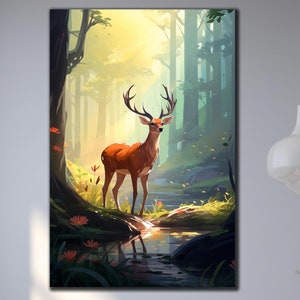 Deer Wall Art, Tempered Glass Wall Art, Animal Wall Art, Extra Large Wall Art, Housewarming Gift, Stag Wall Art, Deer Art Print, Home Decor