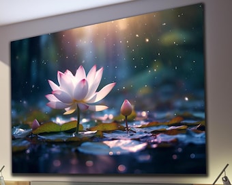 Lotus Flower gehärtetes Glas Wandkunst, Lotus Flower Art, Blumenwandkunst, Wandbehänge, Glasdruckkunst, Geschenk für sie, Glaswanddekor