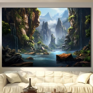 Waterfall Between Canyon Wall Art, Tempered Glass Wall Art, Nature Wall Decor, Extra Large Wall Art, Housewarming Gifts, Waterfall Wall Art