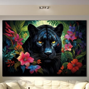 Black Panther Tempered Glass Wall Art, Panther Wall Decor, Animal Wall Art, Large Wall Art, Wall Hangings, Housewarming Gift, Gift For Him