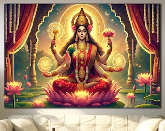 Arte mural de Lakshmi, arte mural de vidrio templado, decoración mural de dioses hindúes, decoración mural de diosas, adornos de pared, arte mural abstracto, regalos de inauguración de casa