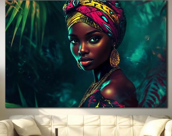 アフリカの女性のガラス壁アート：抽象的な黒人女性のキャンバス